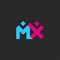 The letters MX logo, two letters M and X together in the form of abstract figures of a man and a woman in pink and blue