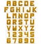 Letters and numbers 3d cubic rounded golden isolated on white