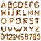 Letters and numbers maked of colorful autumn leaves. Characters made of fall foliage. Autumnal design font concept