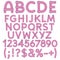 Letters, numbers and signs from pink fabric.