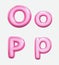 Letters O, P,bublle. Font bubble gum. 3D render set of pink cartoon. Bubble Gum isolated on white background