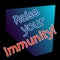 Letters, slogan. Three words. Vector handwritten text Raise your immunity! Corona virus protection concept. Red-blue color on a