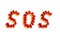 The letters SOS written in orange and red vitamins and pills on a white background.
