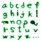 Letters A-Z (English lowercase) dripping with green blood on white background