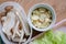 Lettuce, Eryngii Mushroom, cucumber, and garlic, side dishes of Korean Barbecue, Korean traditional grilled BBQ food