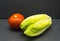 Lettuce & Two Tomatoes on Black Slate