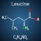 Leucine L- leucine, Leu, L molecule. It is essential amino acid. Structural chemical formula on the dark blue background