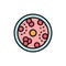 Leukemia, blood cells with cancer virus, oncology flat color line icon.