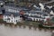 Leutesdorf, Germany - 01 05 2024: Rhine flood at the big hostel at the Rhine