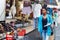 LEUVEN, BELGIUM - SEPTEMBER 05, 2014: Unknown attractive young african european woman walking on the Grote Markt.