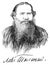 Lev Nikolayevich Tolstoy portrait in line art illustration.