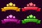 Level complete, colored ranking banners with stars and ribbon.