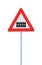 Level crossing with barrier or gate ahead road sign, isolated signpost and traffic signage, large detailed closeup