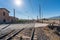 Level crossing with barriers on railways in southern Spain