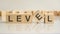 level text on a wooden blocks, gray background.