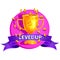 Level up game icon, vector bonus casino reward badge, achievement award sticker, golden trophy cup.