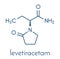 Levetiracetam epilepsy seizures drug molecule. S-isomer of etiracetam. Skeletal formula.