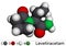 Levetiracetam molecule. It is pyrrolidine, anticonvulsant medication used to treat epilepsy. Molecular model. 3D rendering