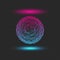 Levitating glowing ball with bright neon shadows blue-pink gradient, abstract ai mystical energy sphere in cyberpunk style