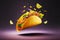 levitating tacos in air with meat lime vegetables mexican fast food