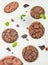 Levitation chocolate homemade cookies with leaves mint on yellow background