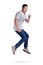Levitation. Young Asian man jumping dancing walking