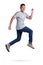 Levitation. Young Asian man jumping dancing walking