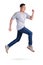 Levitation. Young Asian man jumping dancing walking