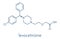 Levocetirizine antihistamine drug molecule. Used to treat hay fever, urticaria and allergies. Skeletal formula.