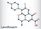 Levofloxacin, fluoroquinolone antibiotic molecule. It is used to treat bacterial sinusitis, pneumonia. Skeletal chemical formula