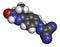 Levosimendan heart failure drug molecule. 3D rendering. Atoms are represented as spheres with conventional color coding: hydrogen