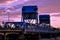 Lewiston - Clarkston blue bridge against vibrant twilight sky on the border of Idaho and Washington states