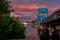 Lewiston - Clarkston blue bridge against vibrant twilight sky on the border of Idaho and Washington states