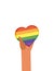LGBT banner, hand holding heart, rainbow