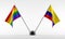 LGBT and Colombia flags on decorative stand. Isolated on a white background. 3d rendering