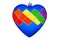 LGBT community rainbow flag colors on blue heart shape glass ball white background isolated closeup, LGBTQ pride symbol Ð¡hristmas