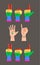 LGBT concept vector for t-shirt, banner, poster, web on the grey background. Hands, heart, bracelet are painted in LGBT pride
