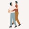 LGBT couple or friends are hugging and watching at each other while walking. Two people hugging. Homosexual relationship.