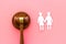 LGBT divorce. Judge gavel, female couple on pink background top-down