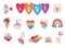 LGBT elements for Valentines day. Love symbols, rainbow, hearts and quotes for gays, lesbian and trans community