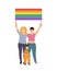 LGBT family women and baby holding a rainbow flag over their heads. Happy Pride month. vector illustration