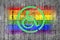 LGBT flag painted on background texture gray concrete with Handicapped sign