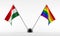 LGBT and Hungary flags on decorative stand. Isolated on a white background. 3d rendering