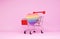 LGBT , LGBTQI Heart paper Pride flag color with Shopping cart on pink background - Love Pattern Sexual diversity - Lesbian gay bis