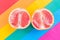 LGBT love, two grapefruits lie on the rainbow flag, censorship of same-sex relationships and marriages concept