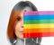 LGBT, portrait of an adult woman with the flag of freedom. The concept is an international symbol of the community of lesbian, gay