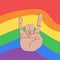 LGBT poster design. LGBT concept. Hand gesture of rock. Rock sign on background of LGBT flag