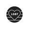 LGBT pride black glyph icon. Lesbian, Gay, Bisexual, Transgender. Rainbow badge and abbreviation concept. Human rights and