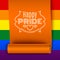 LGBT pride, gay love celebration, text on ribbon on rainbow back