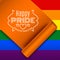 LGBT pride, gay love celebration, text on ribbon on rainbow back